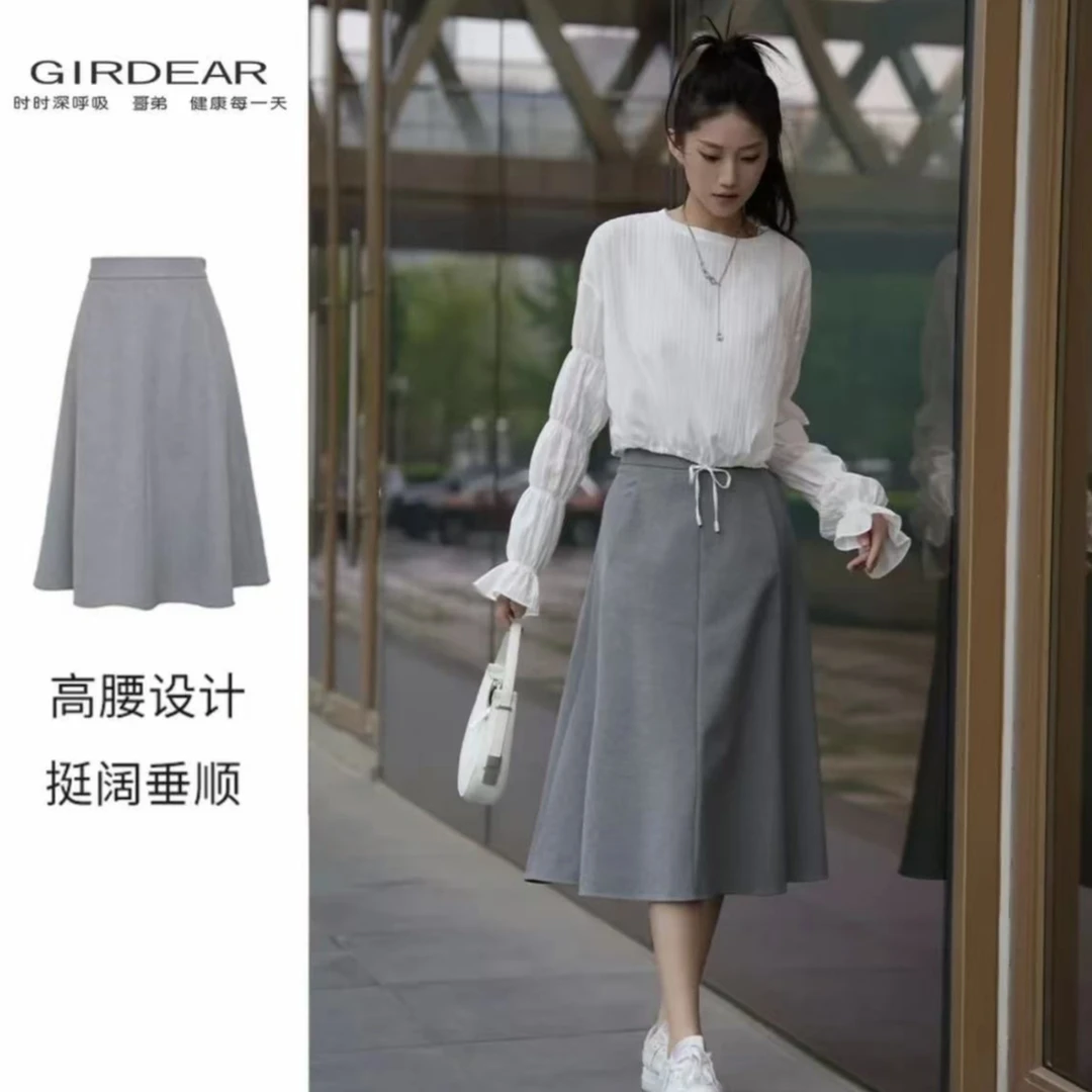 GIRDEAR/哥弟新款时尚优雅气质显瘦高腰中长款A字赫本裙1200336