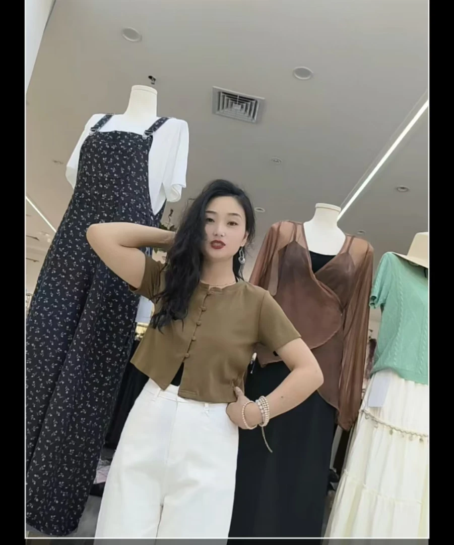 6281#夏季新款洋气百搭简约圆领短款辣妹T恤