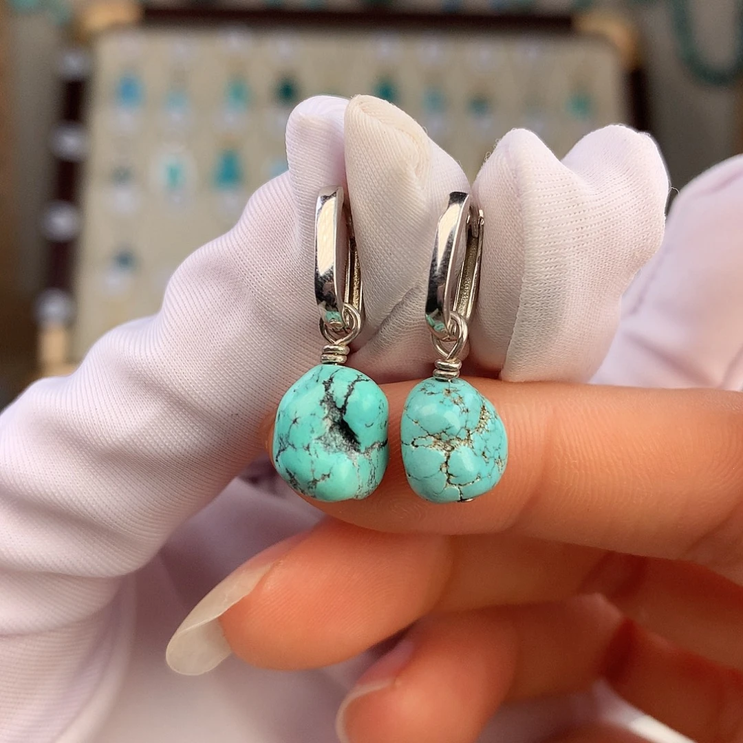 绿松石未镶嵌耳饰