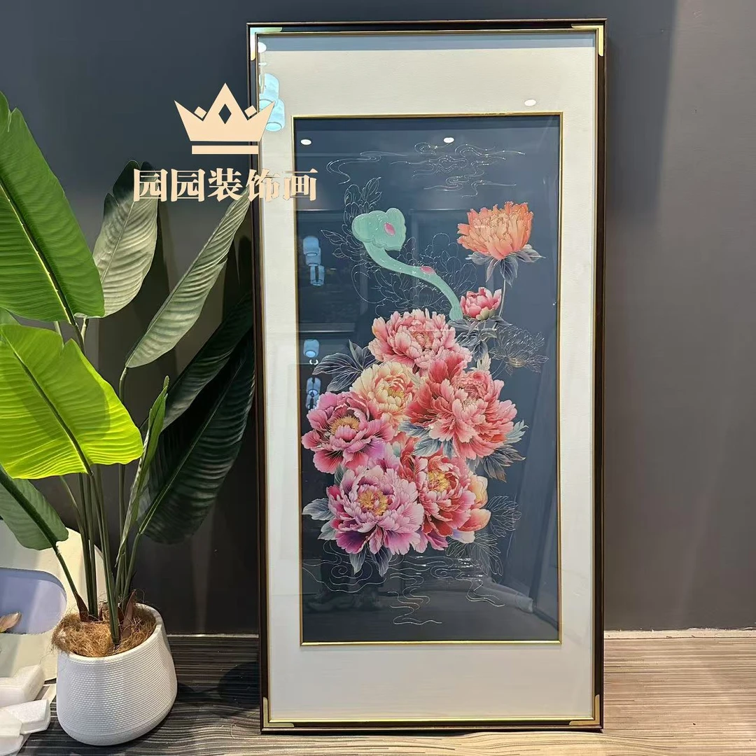 【如意牡丹花】铜雕成品挂画现代新中式玄关高端通雕画装饰画