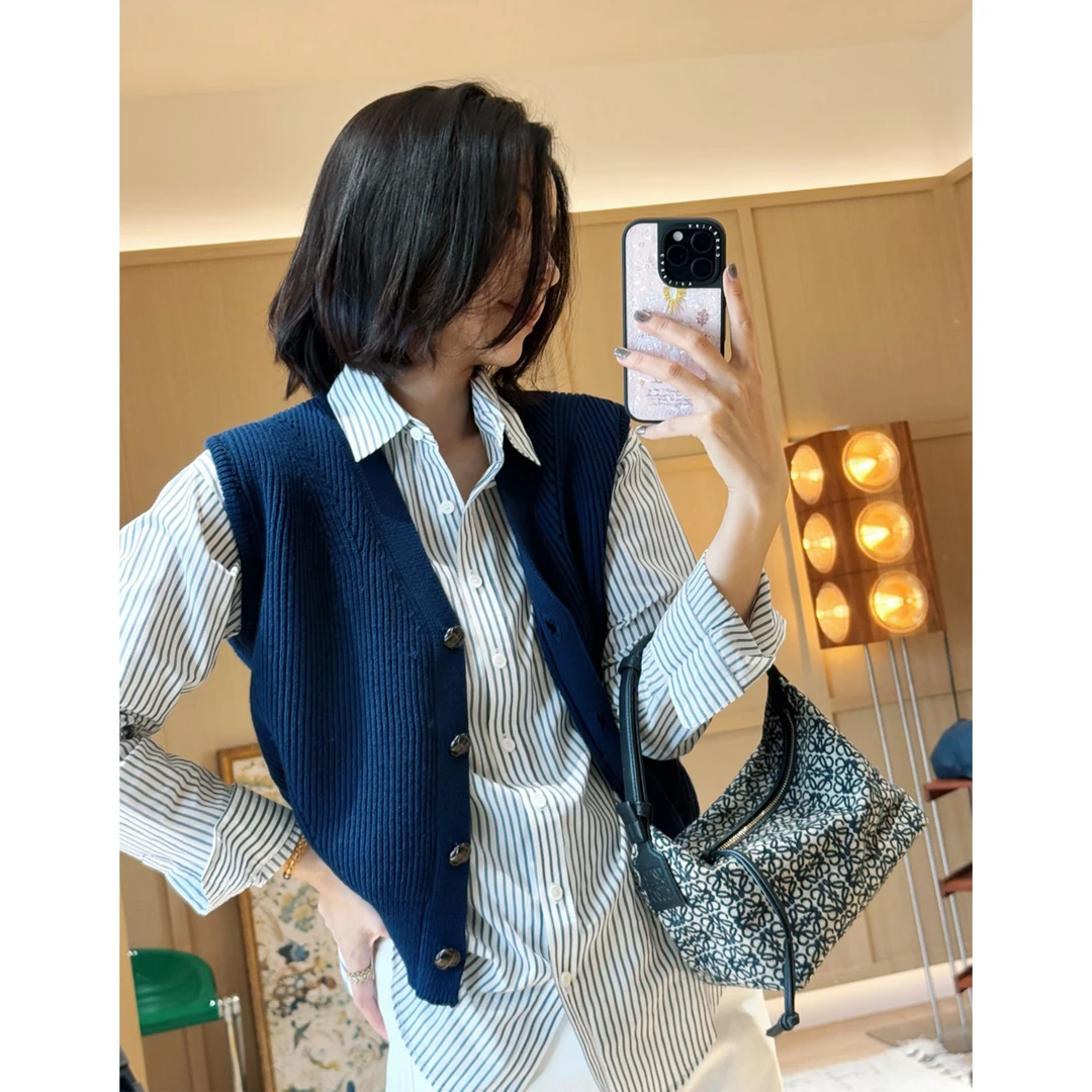 【MGDM】时髦百搭棉混纺V领针织马夹女2025春YSA0412