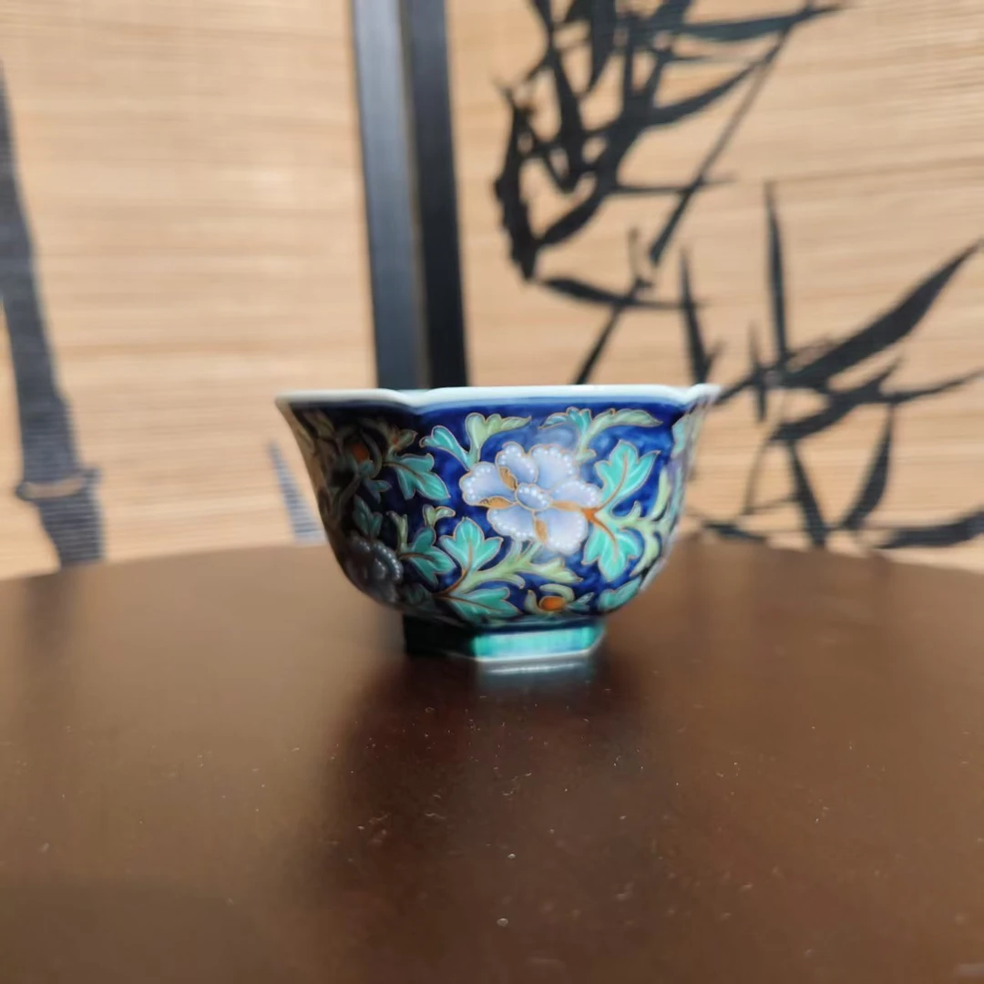 【瓷见如故】预售 玗琪轩蓝底六方缠枝牡丹杯 yqx76