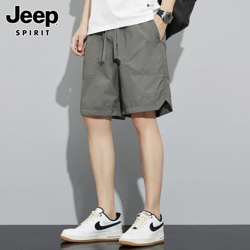 Jeep吉普冰丝短裤男士夏季新款潮牌韩版百搭宽松大码休闲五分裤子