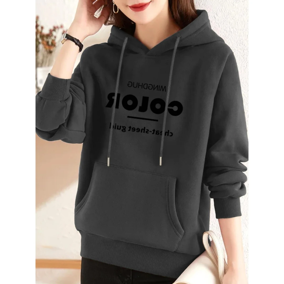 法劳格高端灰色加绒连帽卫衣女小香风新款冬季时尚韩版显瘦加厚保