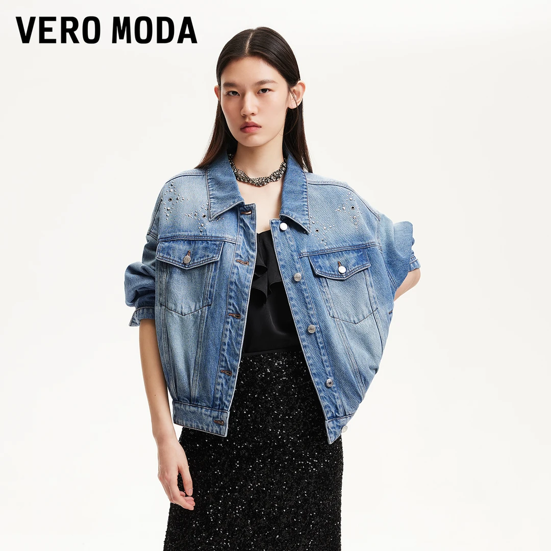 Vero Moda短外套女2025春季新款欧若风金属装饰假口袋牛325157007