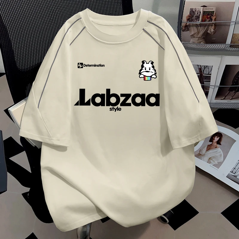 jtrt美式潮牌纯棉圆领短袖t恤男女款夏季百搭设计感字母宽松上衣