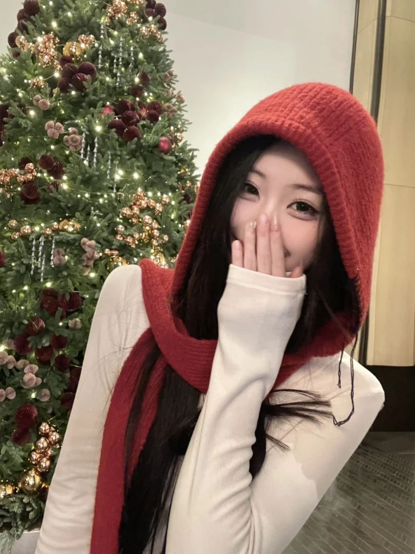 【EIA一尧】韩系氛围毛线帽百搭秋冬针织帽子围巾一体保暖护颈飘须
