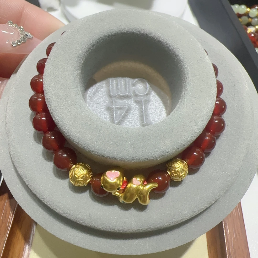 天然玛瑙足金999卷卷蛇金钱球手链时尚气质百搭女士款