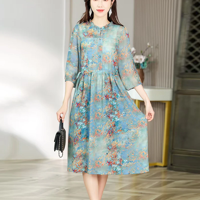 【玲玲专属】夏季新款时尚女装收腰气质百搭连衣裙洋气妈妈装6415