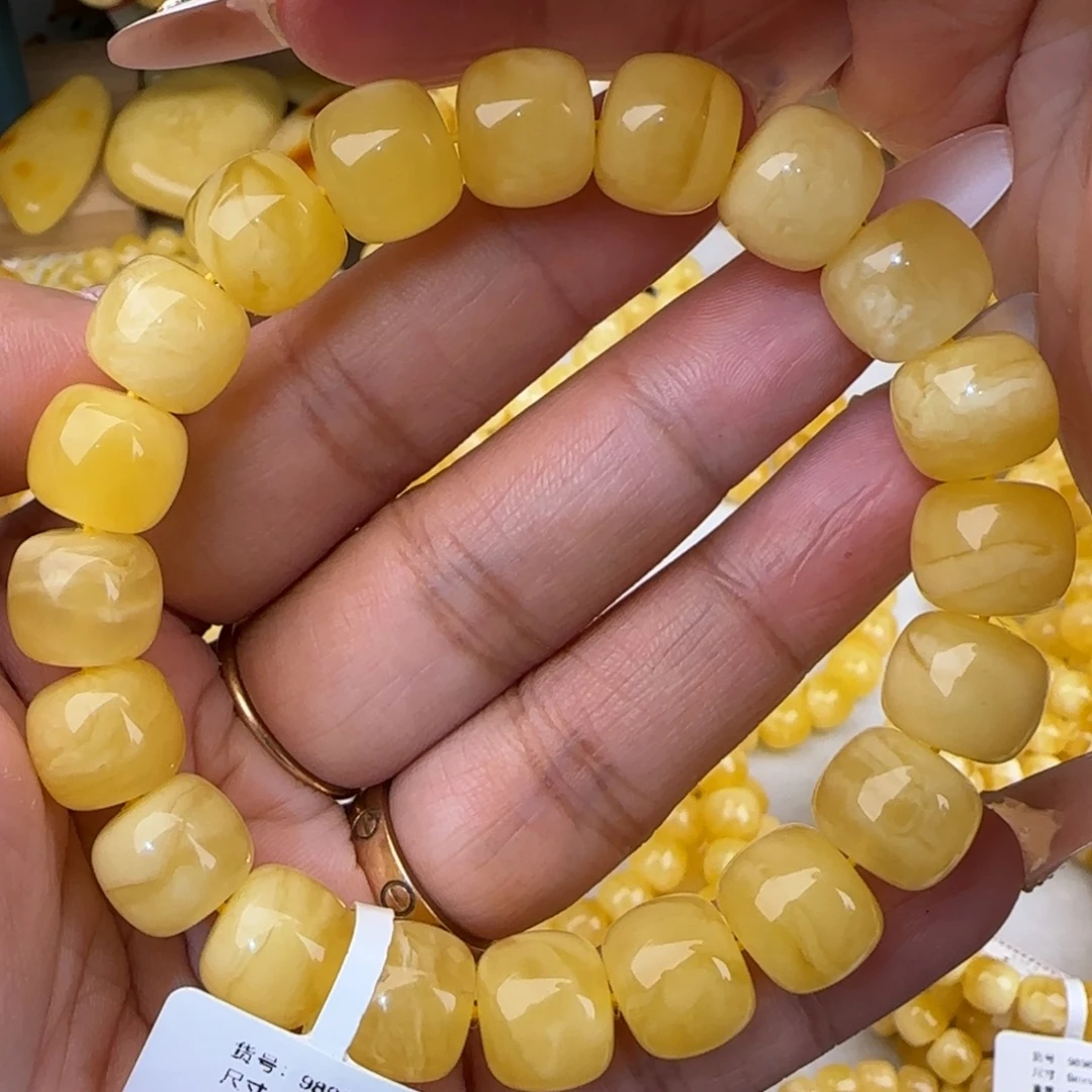 蜜蜡未镶嵌手链白花老型手串