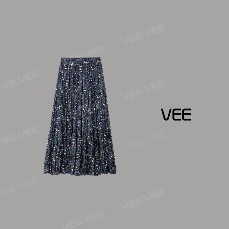 短视频VEE【紫嫣】新款时尚百搭高腰显瘦法式优雅度假风印花长半裙