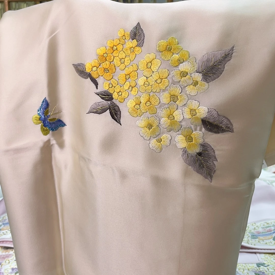 绣球花黄色蓝蝶桑蚕丝