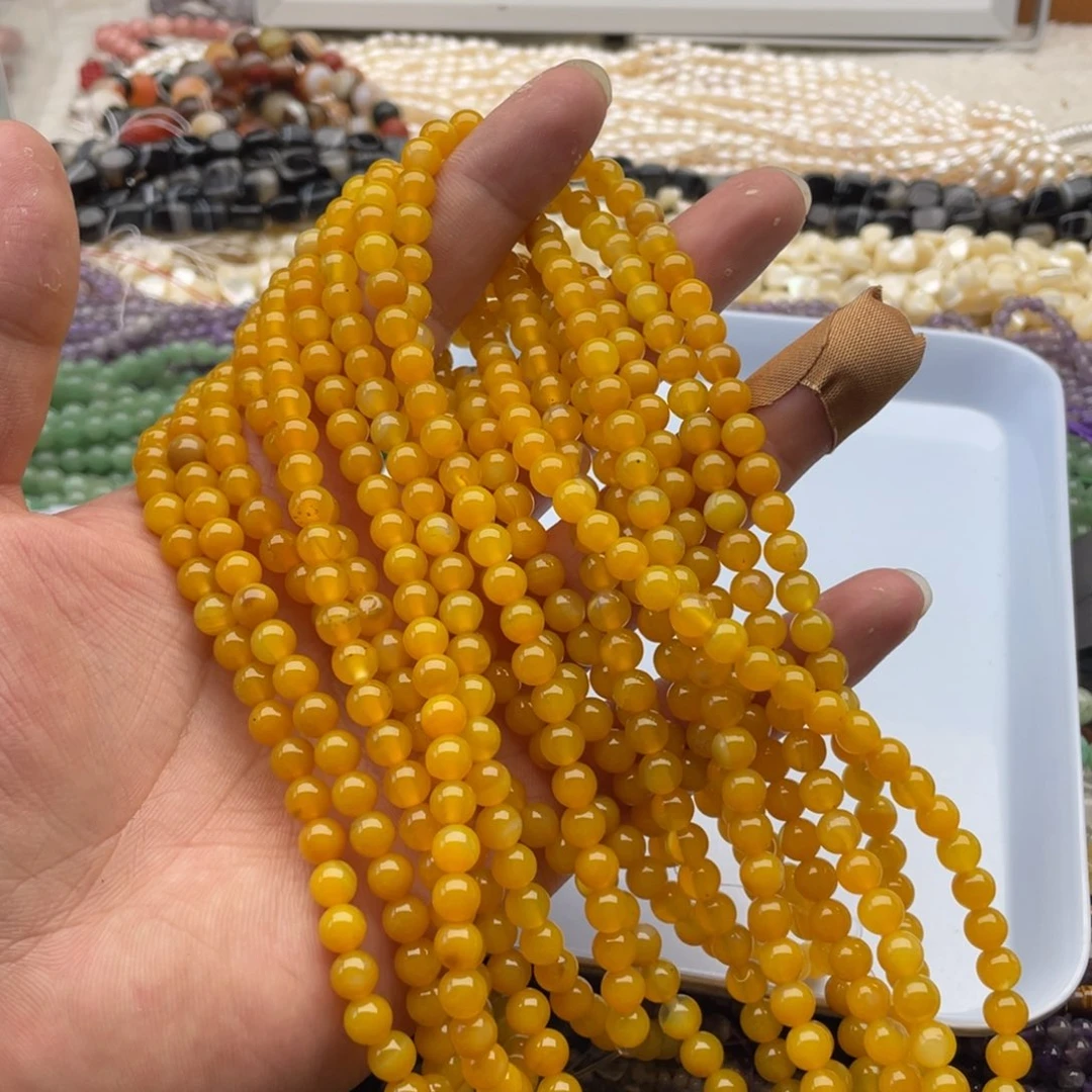未镶嵌玛瑙/玉髓珠宝半成品一条装卡6mm黄玛瑙圆珠