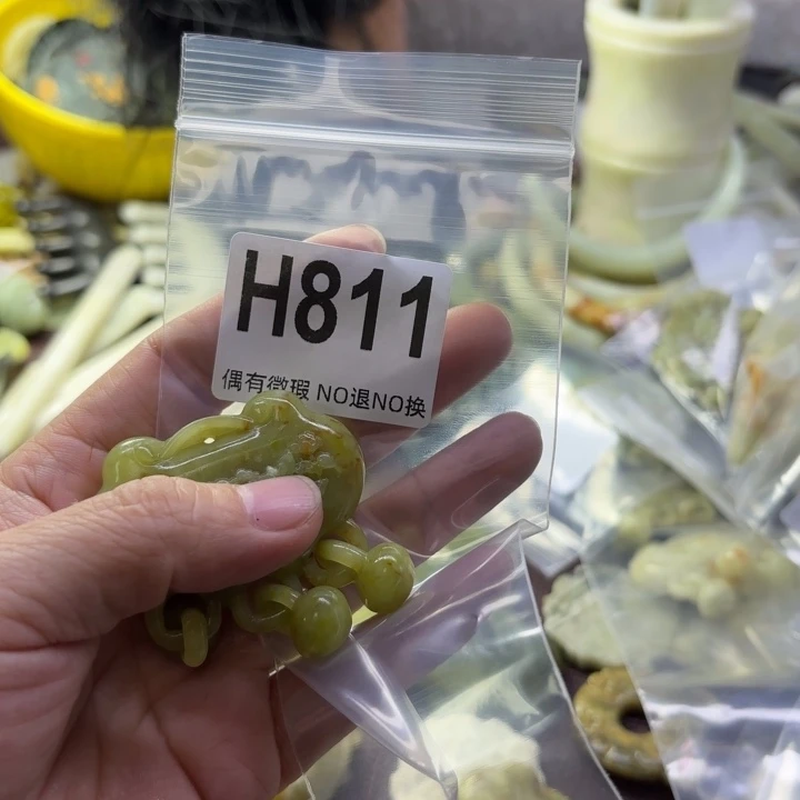 蛇纹石玉发饰合金春**开