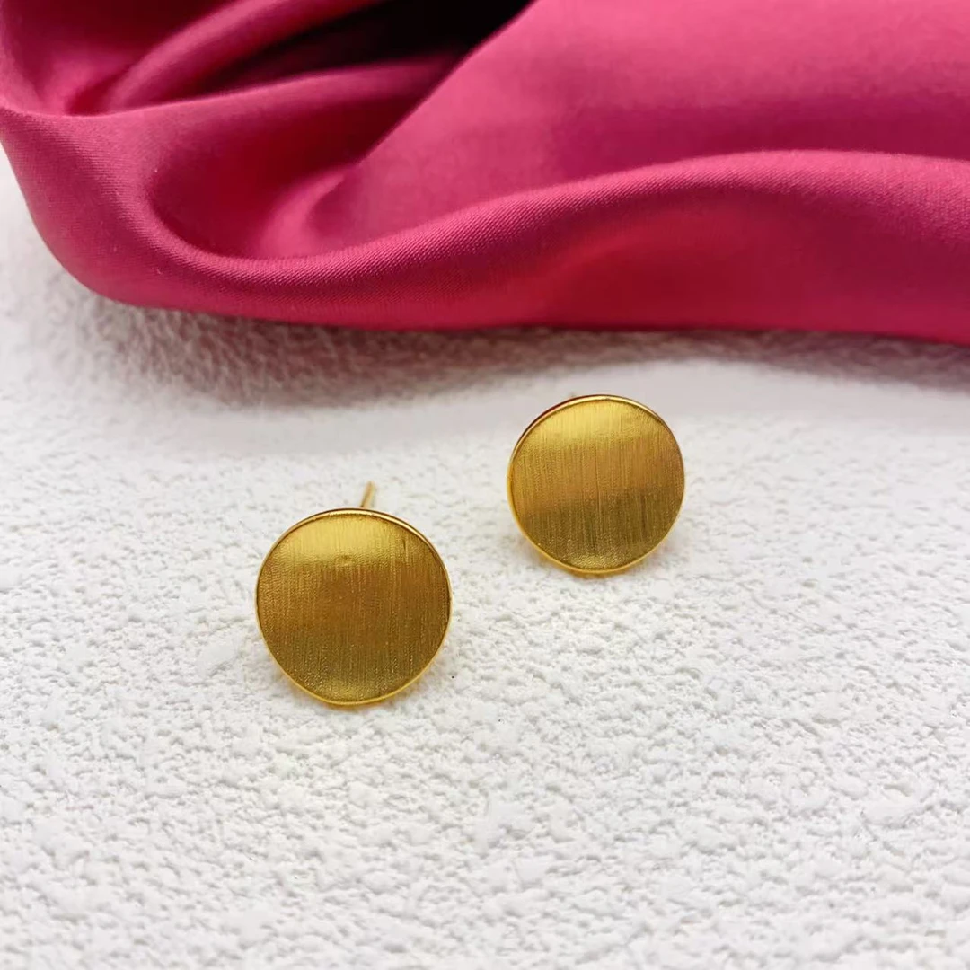 【木韵阁】足金999黄金5D拉丝磨砂圆牌耳针黄金耳针时尚 2.52 3.95