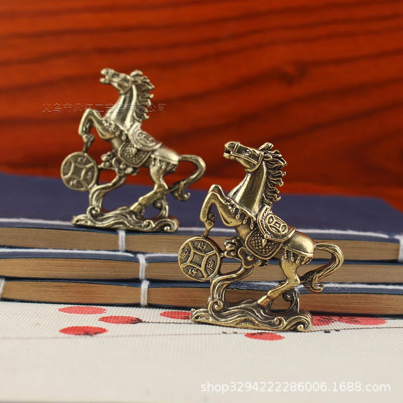 黄铜战马摆件黄铜实心进宝马桌面工艺品摆饰古玩生肖马小礼物