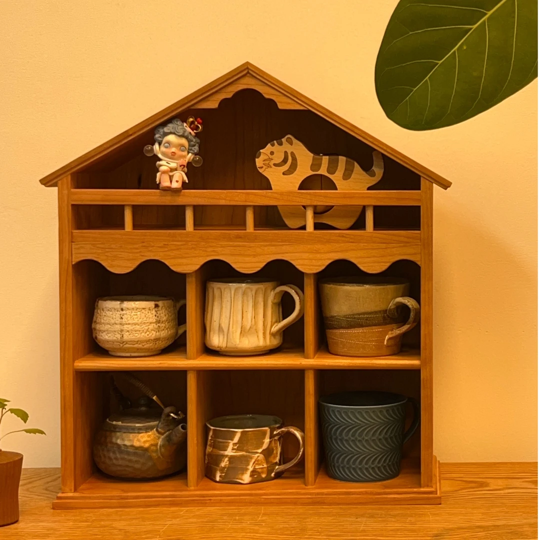 房子展示柜收纳柜樱桃木茶具柜 多功能展示柜杯子展示柜木质创意