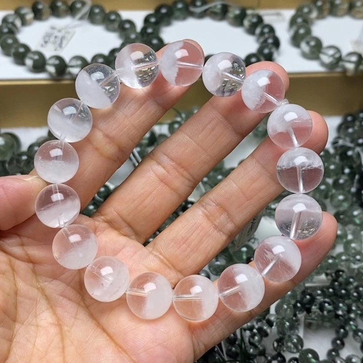 珠宝半成品未镶嵌水晶天然白兔毛幽灵聚宝盆12+