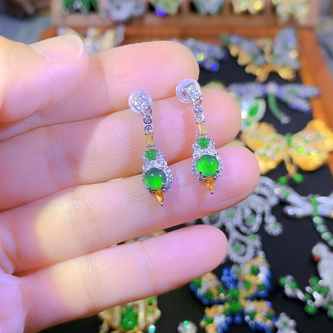 吊坠(不含链)银S925镀金镶嵌翡翠