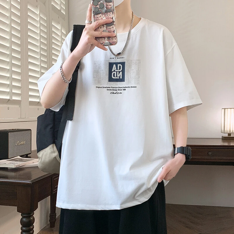 男士短袖t恤夏季潮牌ins薄款宽松半袖体恤男生新款圆领上衣服潮流