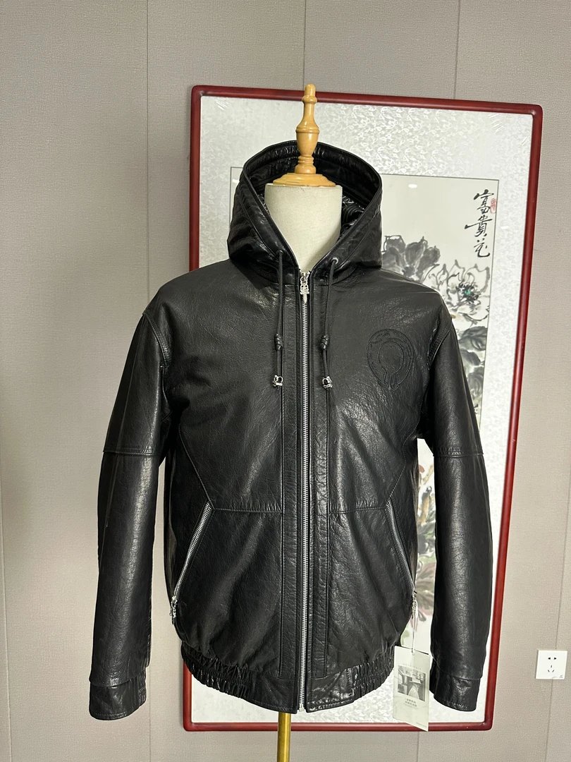2320男士牛皮连帽休闲外套