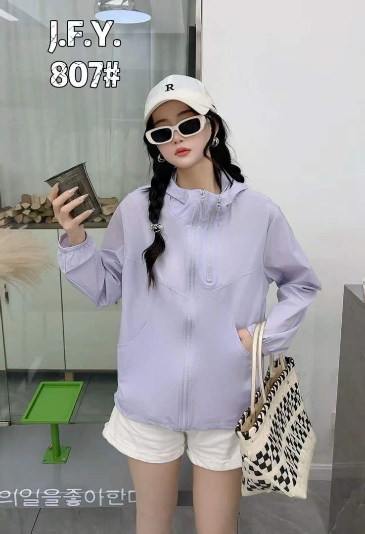 春季拉链连帽女长袖防晒短外套皮肤衣透气防晒服薄款807