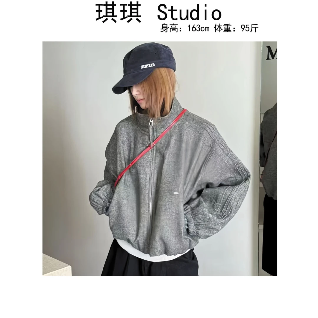 《琪琪家》秋季新款潮流气质时尚袖压褶立领拉链减龄百搭外套661-N