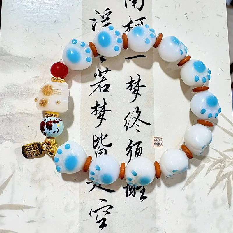 铜合金亚克力手链 财猫可爱串珠手链小众设计ins学生手串闺蜜礼物