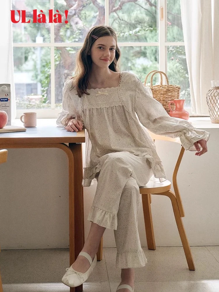 UL家/春季方领边碎花系列/家居服套装女