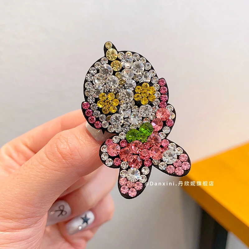 卡通风法式休闲风女奢华发卡森系发夹设计师抓夹满钻精致彩色边夹
