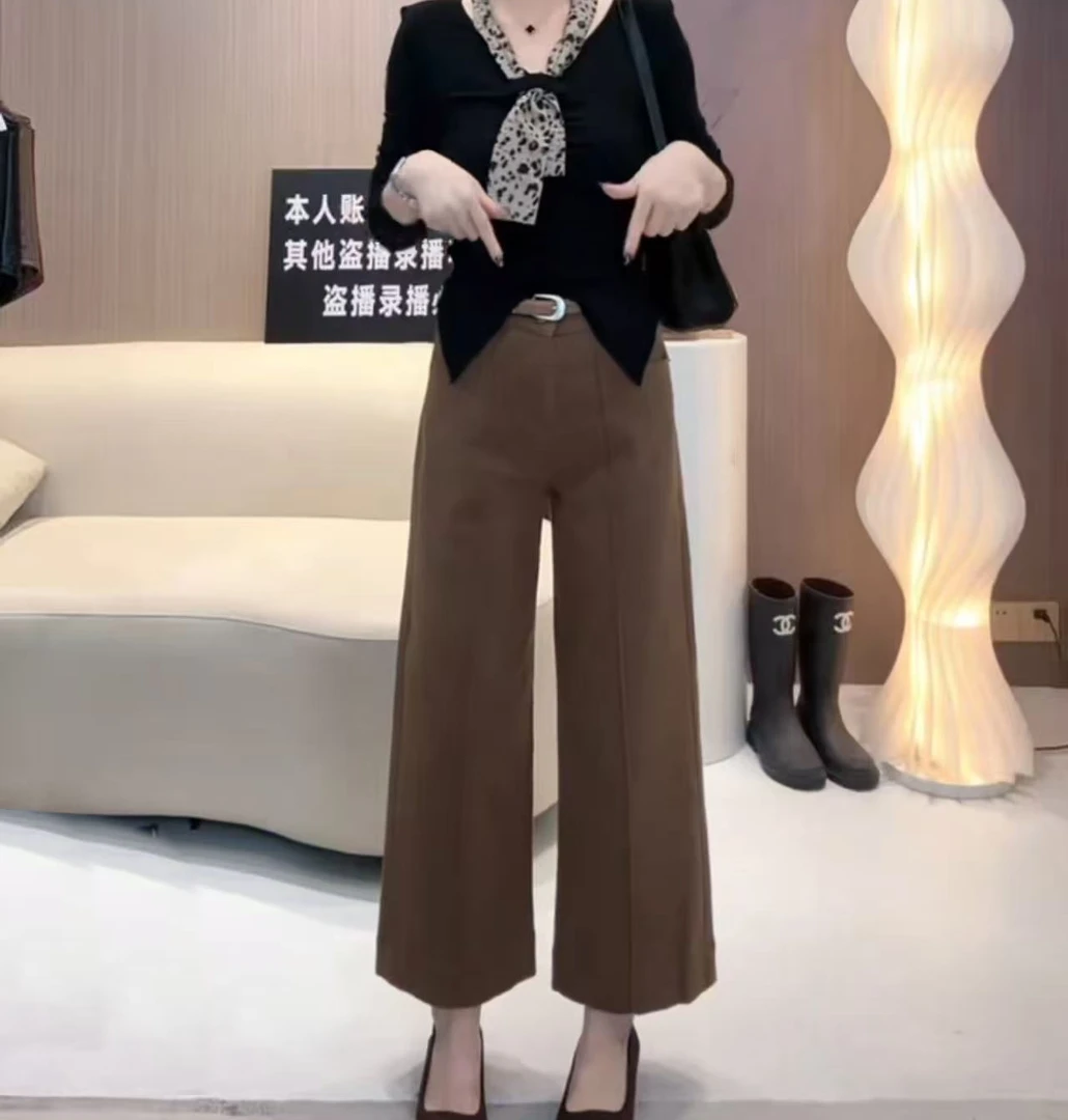 2025早秋新款设计感别致高级感百搭款休闲阔腿牛仔裤小个子九分裤