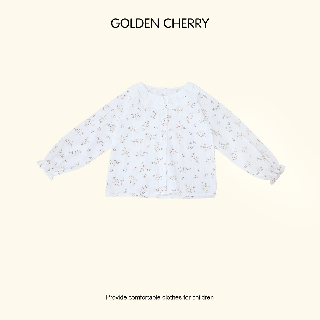 【Golden cherry】儿童蕾丝娃娃领五粒扣碎花衬衫jyt1034