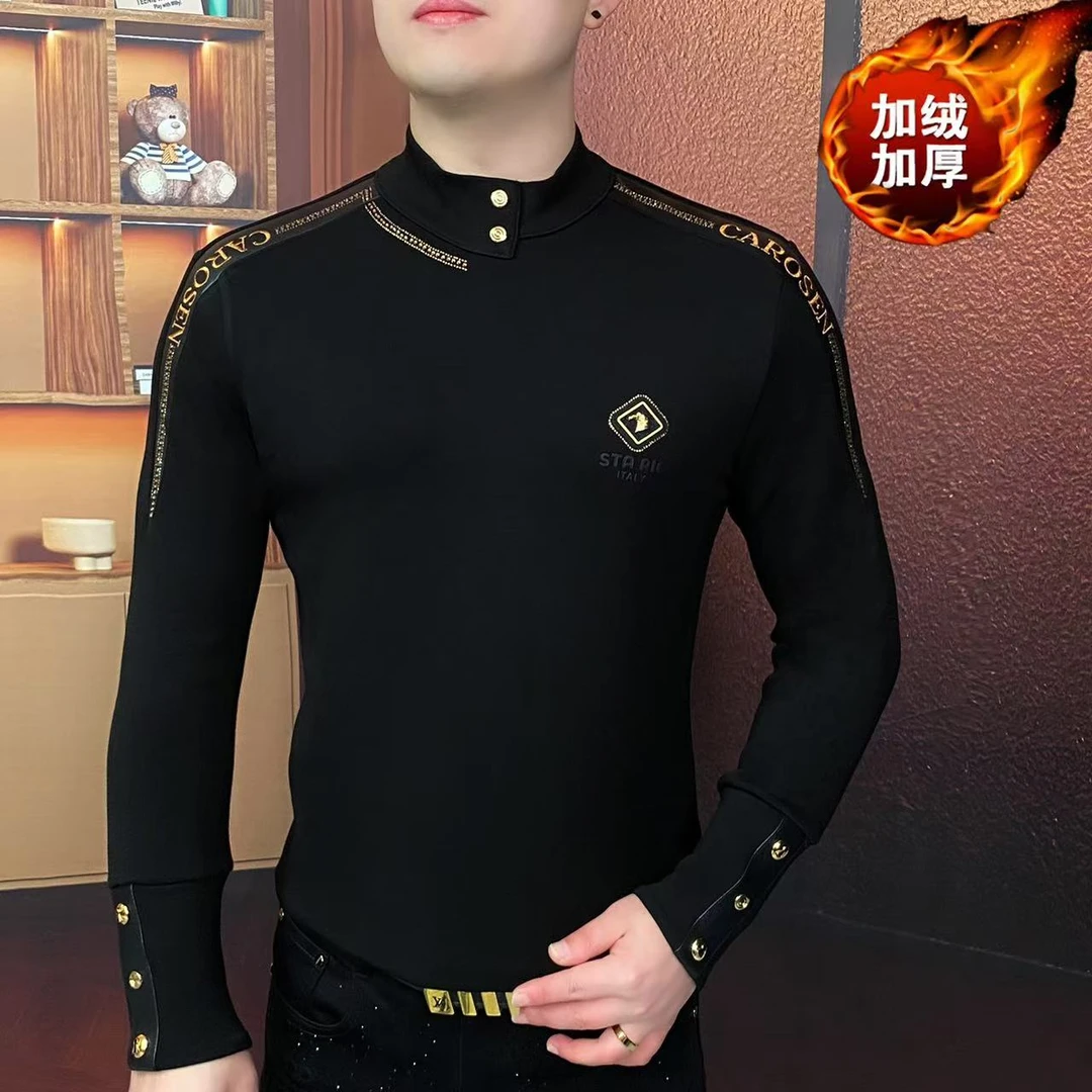 《金领鎏边》冬季加绒帅气时尚新款加厚卫衣百搭简约休闲高端修身