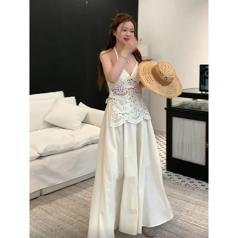 崔与熙|CUIXI【罗马假日】挂脖镂空连衣裙吊带裙抹胸收腰裙子吊带裙