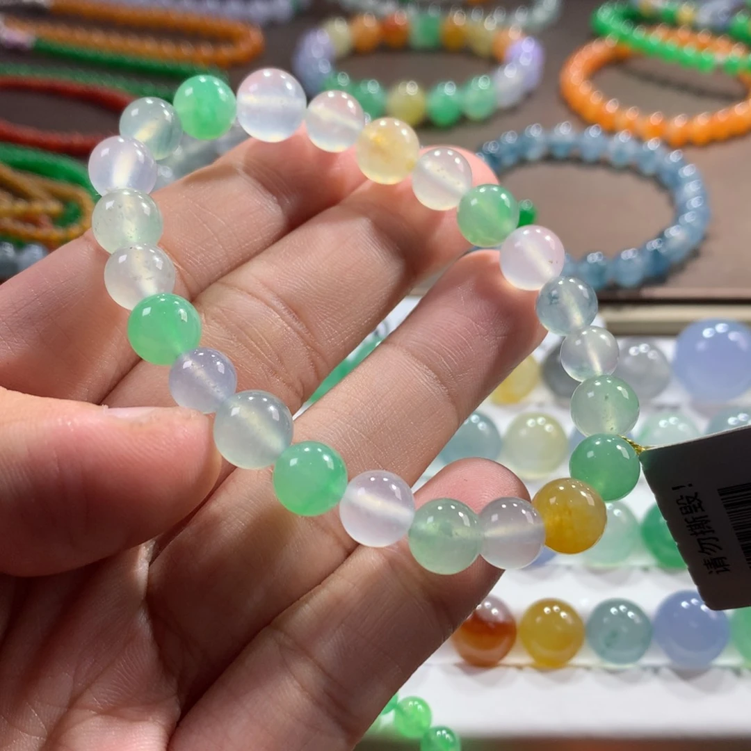 未镶嵌手链翡翠性价比冰种清爽多宝手串 卡8左右