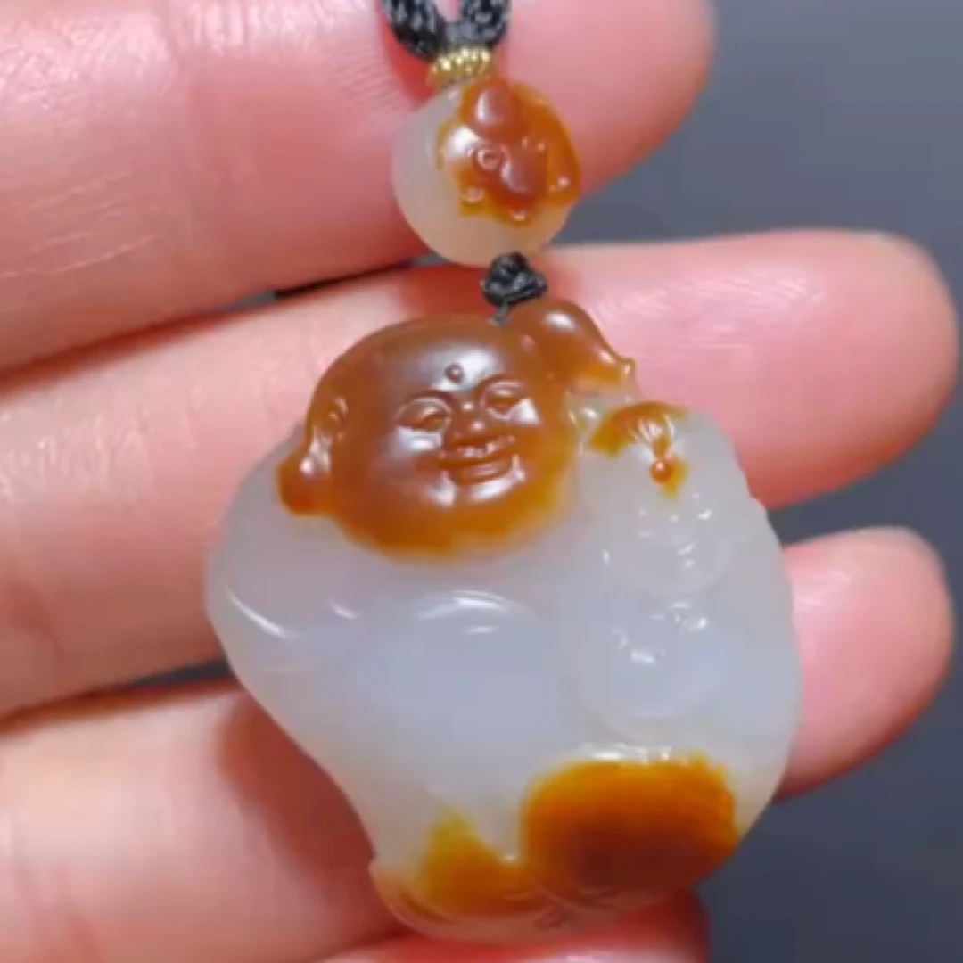 和田玉《童子伴佛》挂件