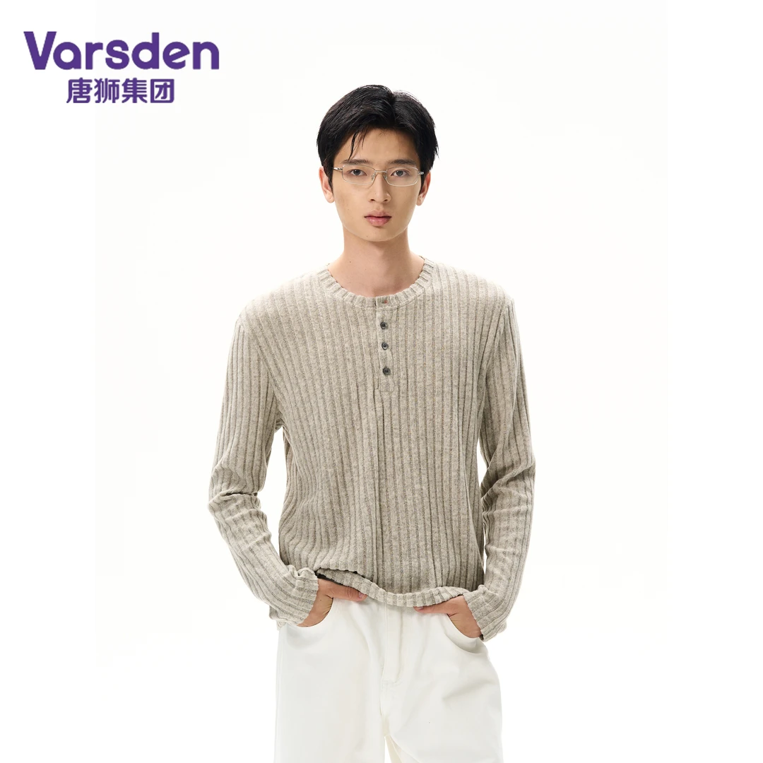 唐狮集团Varsden潮牌美式高级感秋季亨利领T恤cleanfit风男款上衣