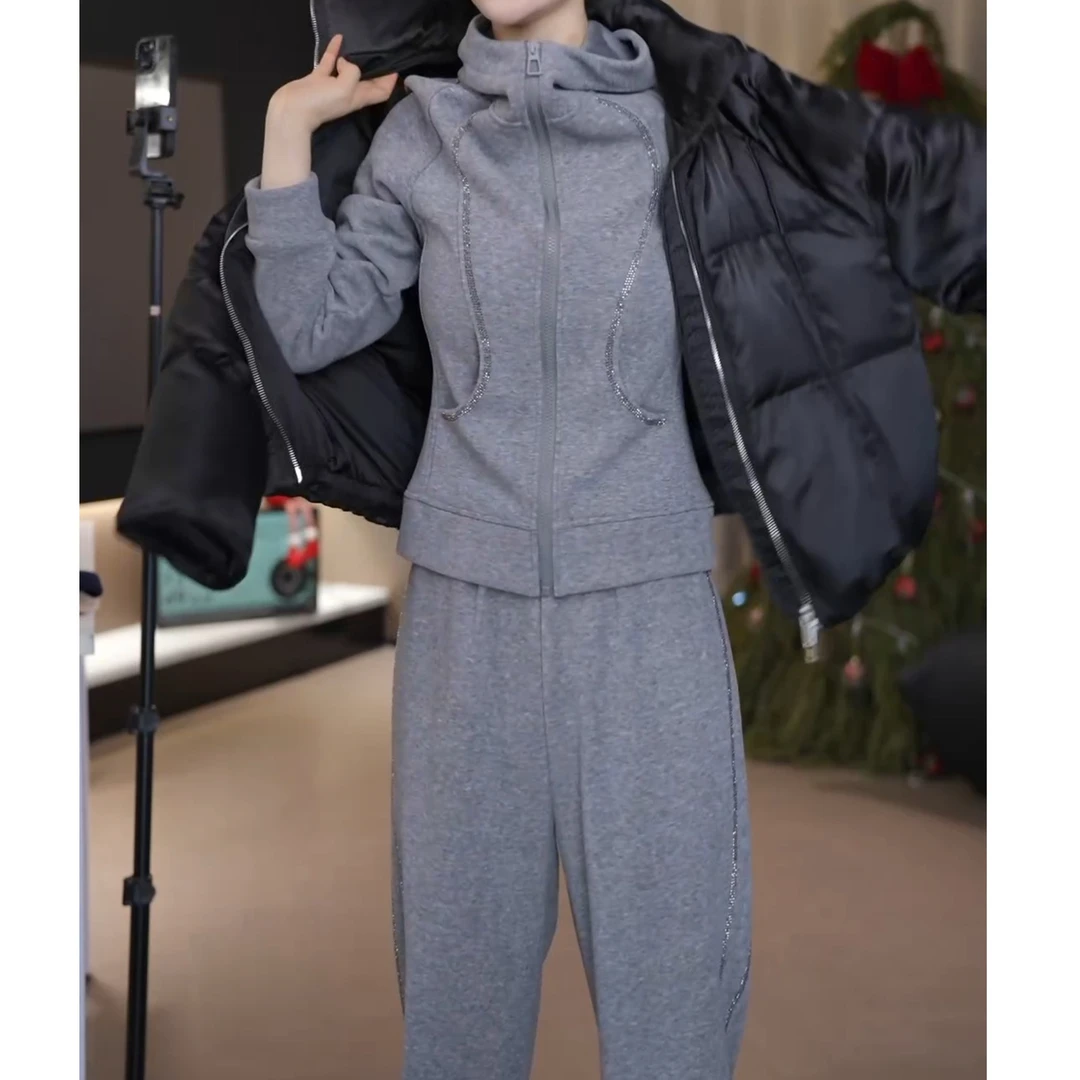秋冬新款时尚气质百搭设计感拉链卫衣套装裤LK2500955