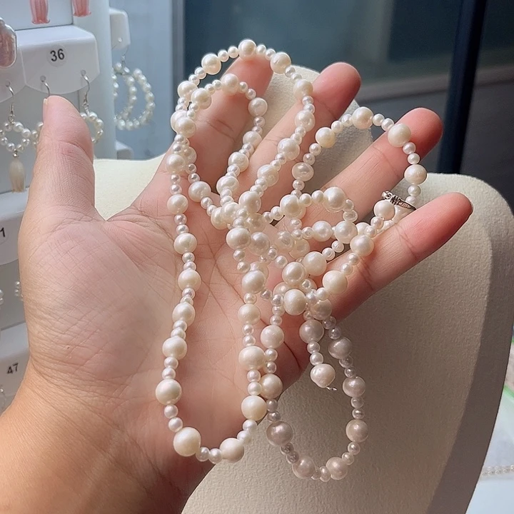 毛衣链淡水珍珠银S925镶嵌