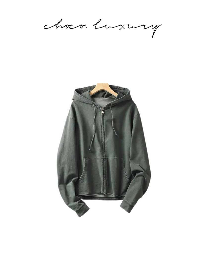 CHOCO【洗色艺术】重工水洗拉链连帽自然卷边工艺外套C1057