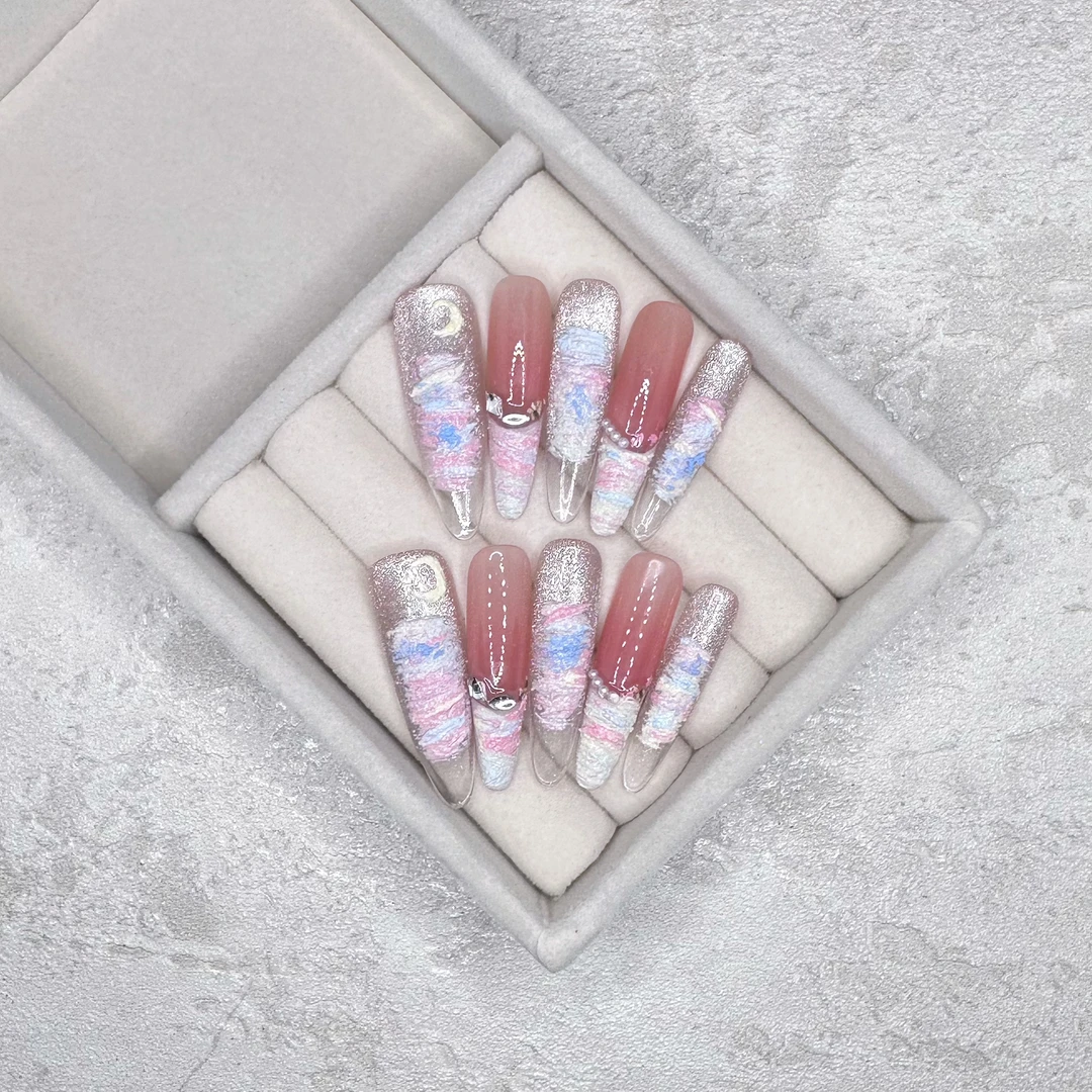 【2025新款】4厘米纯手工穿戴甲美甲高定轻奢气质爆闪手工美甲