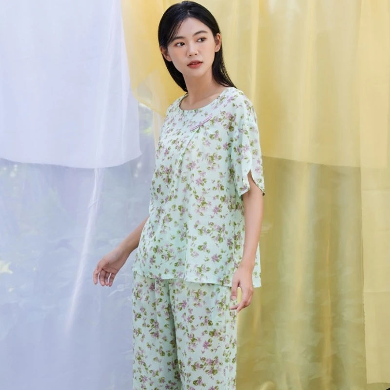 【春禾旧雨】夏季莱赛尔冰丝睡衣碎花2025新款两件套女士家居服套装