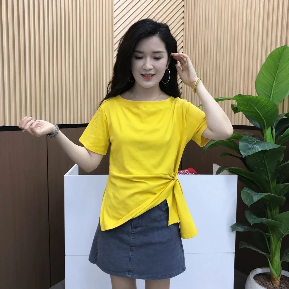 法式设计感绑带不规则短袖T恤女2025夏季新款时尚洋气小个子上衣