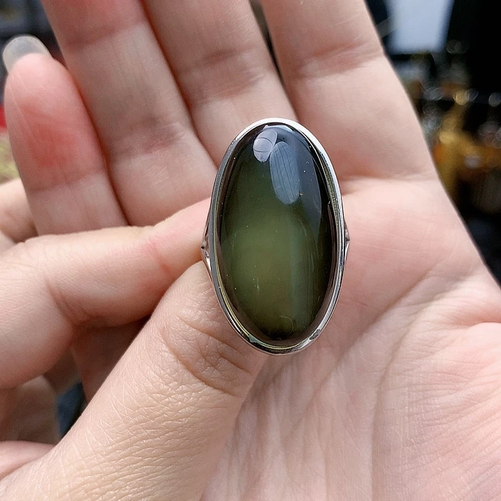 琥珀裸石银S925镶嵌大*戒指