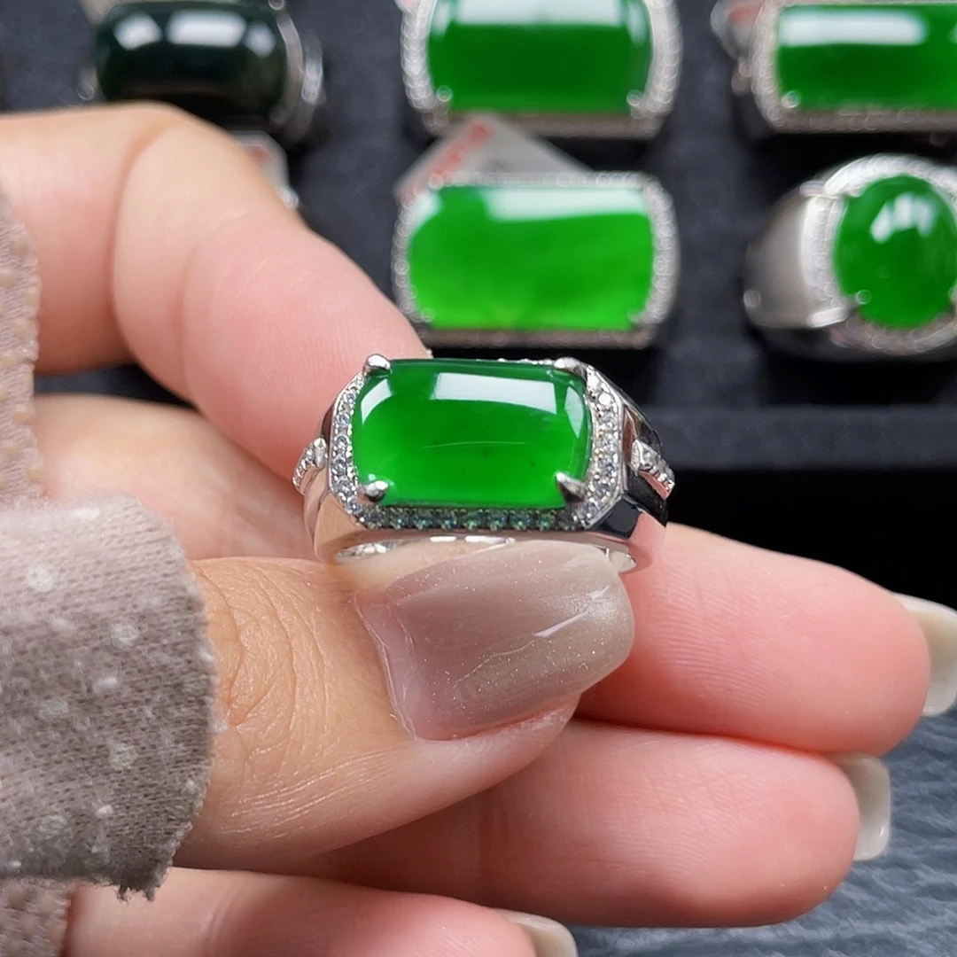 翡翠银S925镶嵌戒指天然A货翡翠没运费险3732