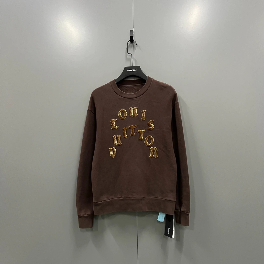 99新 LouisVuitton/路易威登 h924 棕色植绒logo卫衣 S码 205234