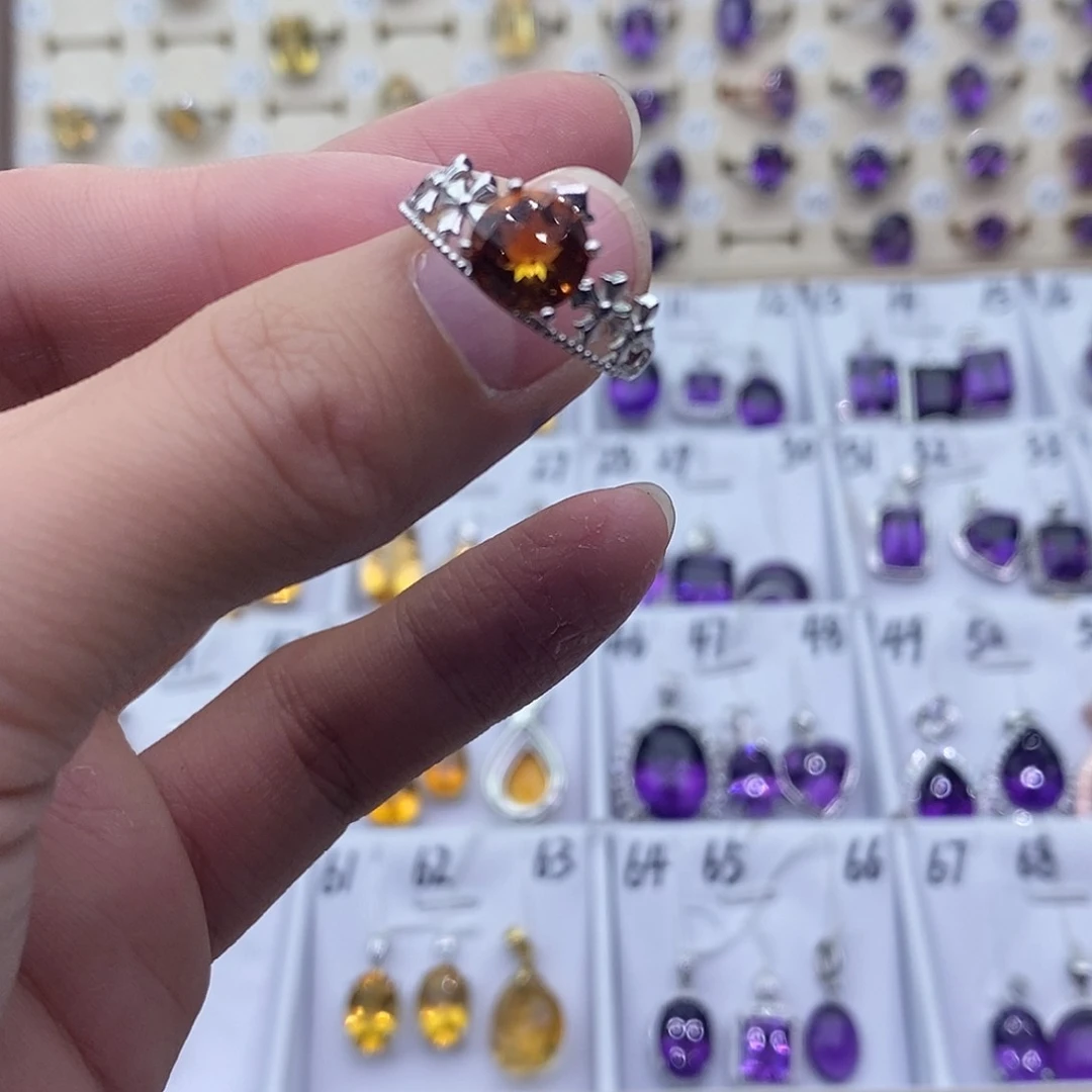 黄晶纯天然无优化紫水晶Q银S925镶嵌金*妈