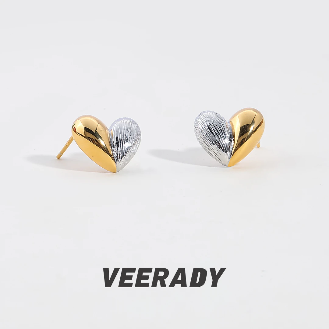 925银耳饰 纯银养耳爱心耳环拼色屁桃女小巧甜酷耳环时尚撞色小众