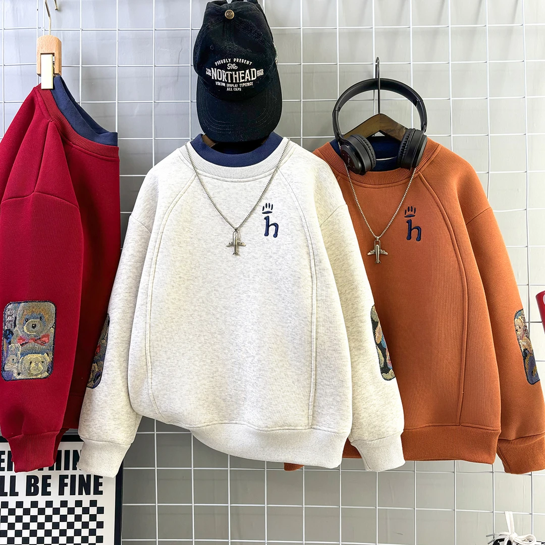 男童卫衣冬款加绒加厚225新款男孩上衣中大童学生儿童帅气打底衫