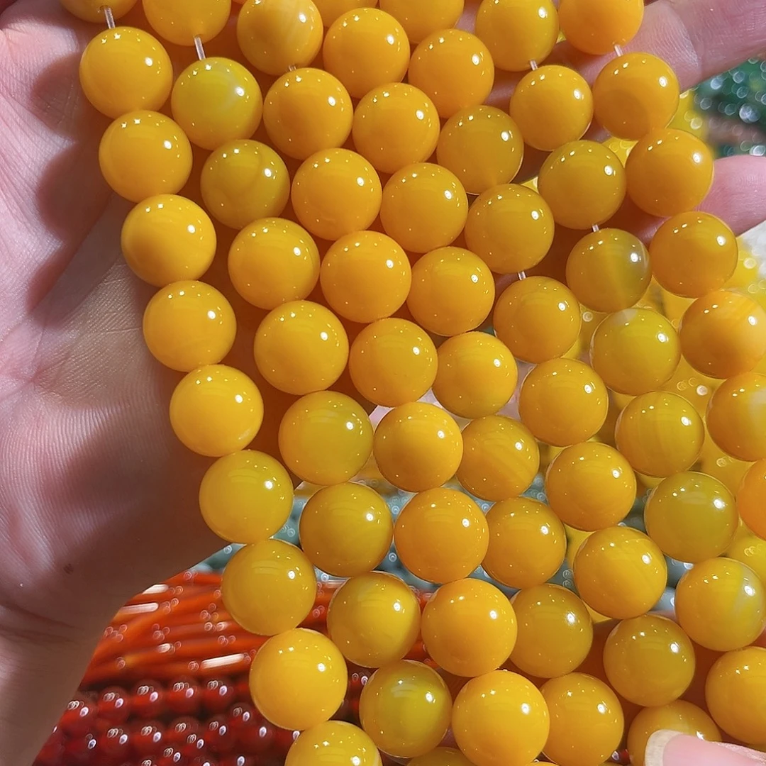 玛瑙/玉髓合金珠宝半成品A货黄玛瑙一条14mm